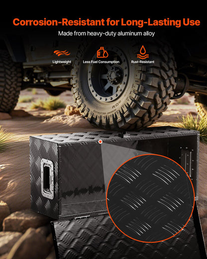 Kraftig verktygslåda i aluminium för lastbilsflak, randigt pläterad verktygslåda med sidohandtag och låsnycklar, förvaringslåda för släpvagn, pickup, husbil, 30"x13"x9.6"(762x330.2x243.84mm), svart