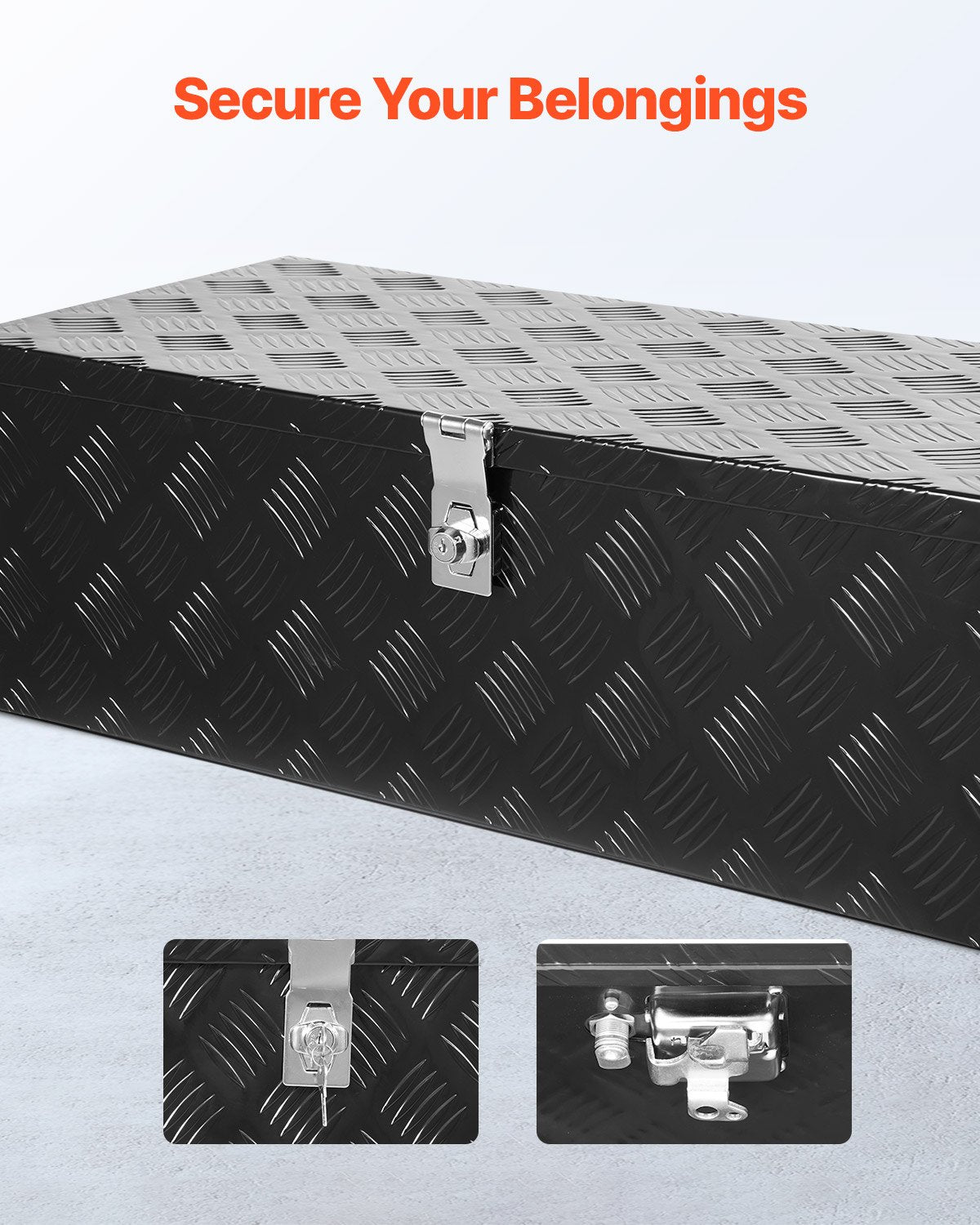 Kraftig verktygslåda i aluminium för lastbilsflak, randigt pläterad verktygslåda med sidohandtag och låsnycklar, förvaringslåda för släpvagn, pickup, husbil, 30"x13"x9.6"(762x330.2x243.84mm), svart