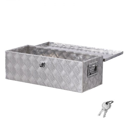 Heavy Duty Aluminum Truck Bed Tool Box, Stripes Plated Tool Box with Side Handle and Lock Keys, Storage Toolbox Chest Organizer for Trailer, Pickup, RV, 30"x13"x9.6"(762x330.2x243.84mm), Silver