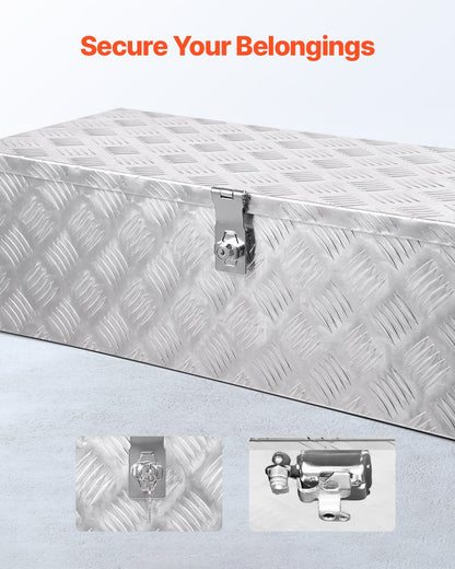 Heavy Duty Aluminum Truck Bed Tool Box, Stripes Plated Tool Box with Side Handle and Lock Keys, Storage Toolbox Chest Organizer for Trailer, Pickup, RV, 30"x13"x9.6"(762x330.2x243.84mm), Silver
