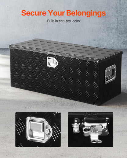 Heavy Duty Aluminum Truck Bed Tool Box, Stripes Plated Tool Box with Sliding Shelf, Side Handle, Lock & Keys, Storage Toolbox Chest for Trailer, Pickup, 35.4"x14.6"x14.6"(899x370x370mm), Black