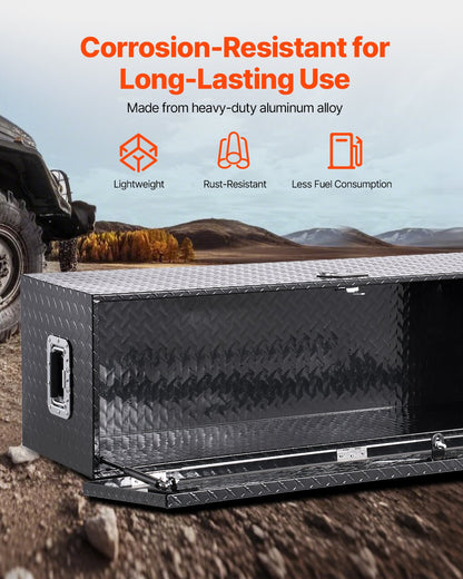Heavy Duty Aluminum Truck Bed Tool Box, Diamond Plate Tool Box with Side Handle and Lock Keys, Storage Toolbox Chest Organizer for Trailer, Pickup, RV, 49"x15"x15"(1244.6x381x381mm), Black