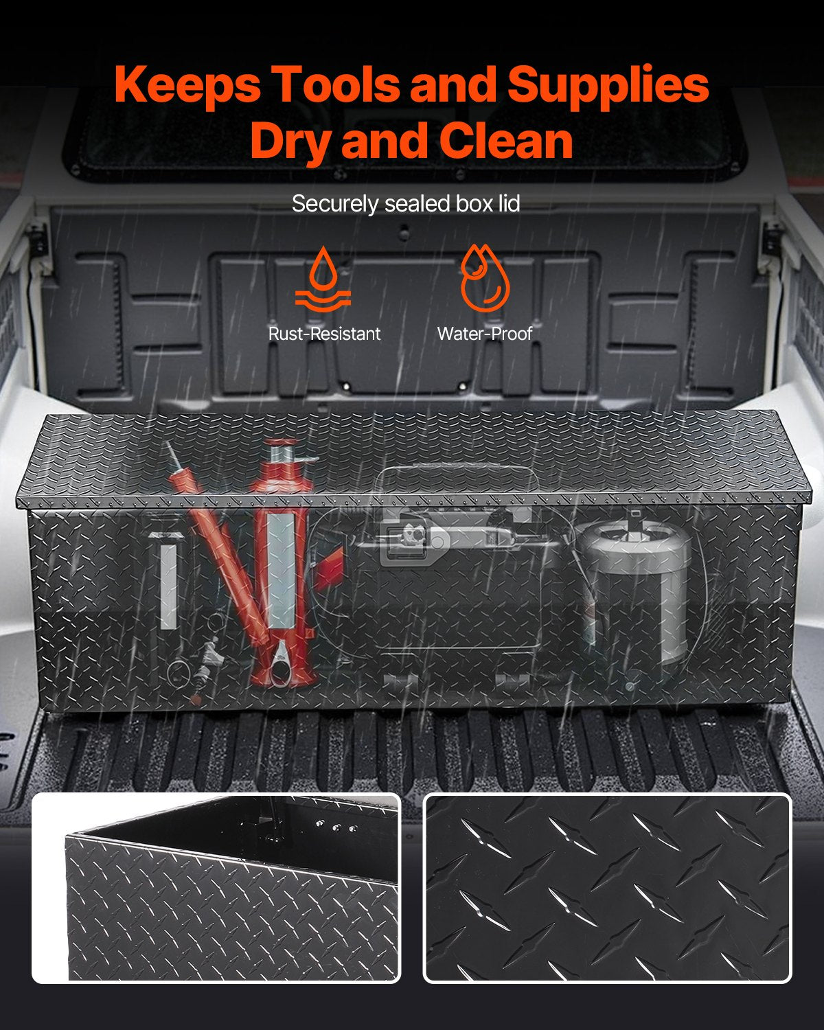 Heavy Duty Aluminum Truck Bed Tool Box, Diamond Plate Tool Box with Side Handle and Lock Keys, Storage Toolbox Chest Organizer for Trailer, Pickup, RV, 49"x15"x15"(1244.6x381x381mm), Black