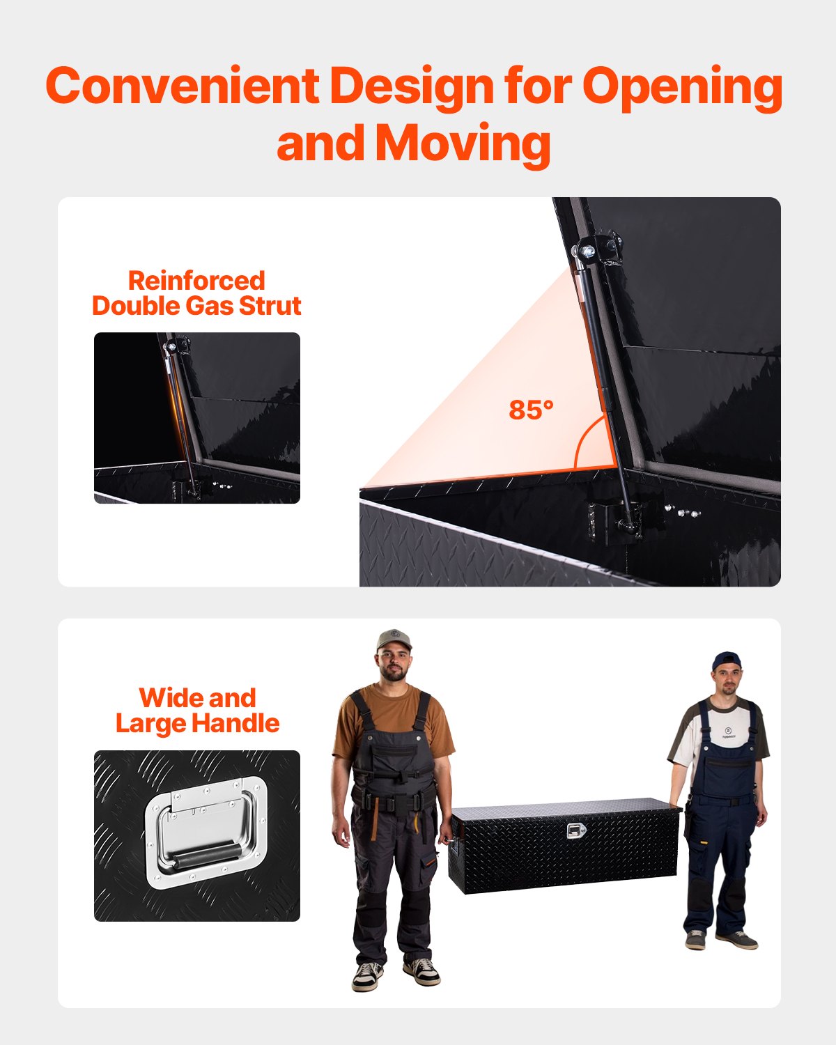 Heavy Duty Aluminum Truck Bed Tool Box, Diamond Plate Tool Box with Side Handle and Lock Keys, Storage Toolbox Chest Organizer for Trailer, Pickup, RV, 49"x15"x15"(1244.6x381x381mm), Black