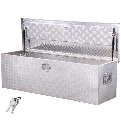 Heavy Duty Aluminum Truck Bed Tool Box, Diamond Plate Tool Box with Side Handle and Lock Keys, Storage Toolbox Chest Organizer for Trailer, Pickup, RV, 49"x15"x15"(1244.6x381x381mm), Silver
