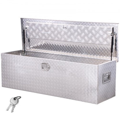 Heavy Duty Aluminum Truck Bed Tool Box, Diamond Plate Tool Box with Side Handle and Lock Keys, Storage Toolbox Chest Organizer for Trailer, Pickup, RV, 49"x15"x15"(1244.6x381x381mm), Silver