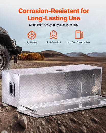 Heavy Duty Aluminum Truck Bed Tool Box, Diamond Plate Tool Box with Side Handle and Lock Keys, Storage Toolbox Chest Organizer for Trailer, Pickup, RV, 49"x15"x15"(1244.6x381x381mm), Silver