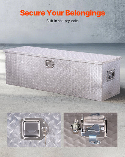 Heavy Duty Aluminum Truck Bed Tool Box, Diamond Plate Tool Box with Side Handle and Lock Keys, Storage Toolbox Chest Organizer for Trailer, Pickup, RV, 49"x15"x15"(1244.6x381x381mm), Silver