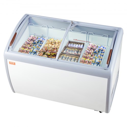 Commercial Ice Cream Display Case, 362 L Chest Freezer, Mobile Glass Top Deep Freezer, Restaurant Gelato Dipping Cabinet with 4 Wire Baskets, 2 Sliding Glass Doosr, Locking Casters, White
