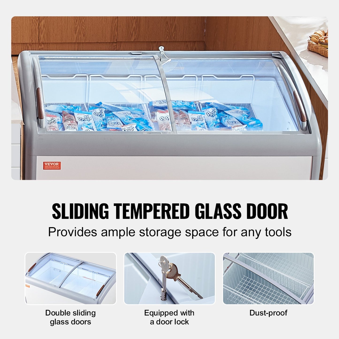 Commercial Ice Cream Display Case, 362 L Chest Freezer, Mobile Glass Top Deep Freezer, Restaurant Gelato Dipping Cabinet with 4 Wire Baskets, 2 Sliding Glass Doosr, Locking Casters, White