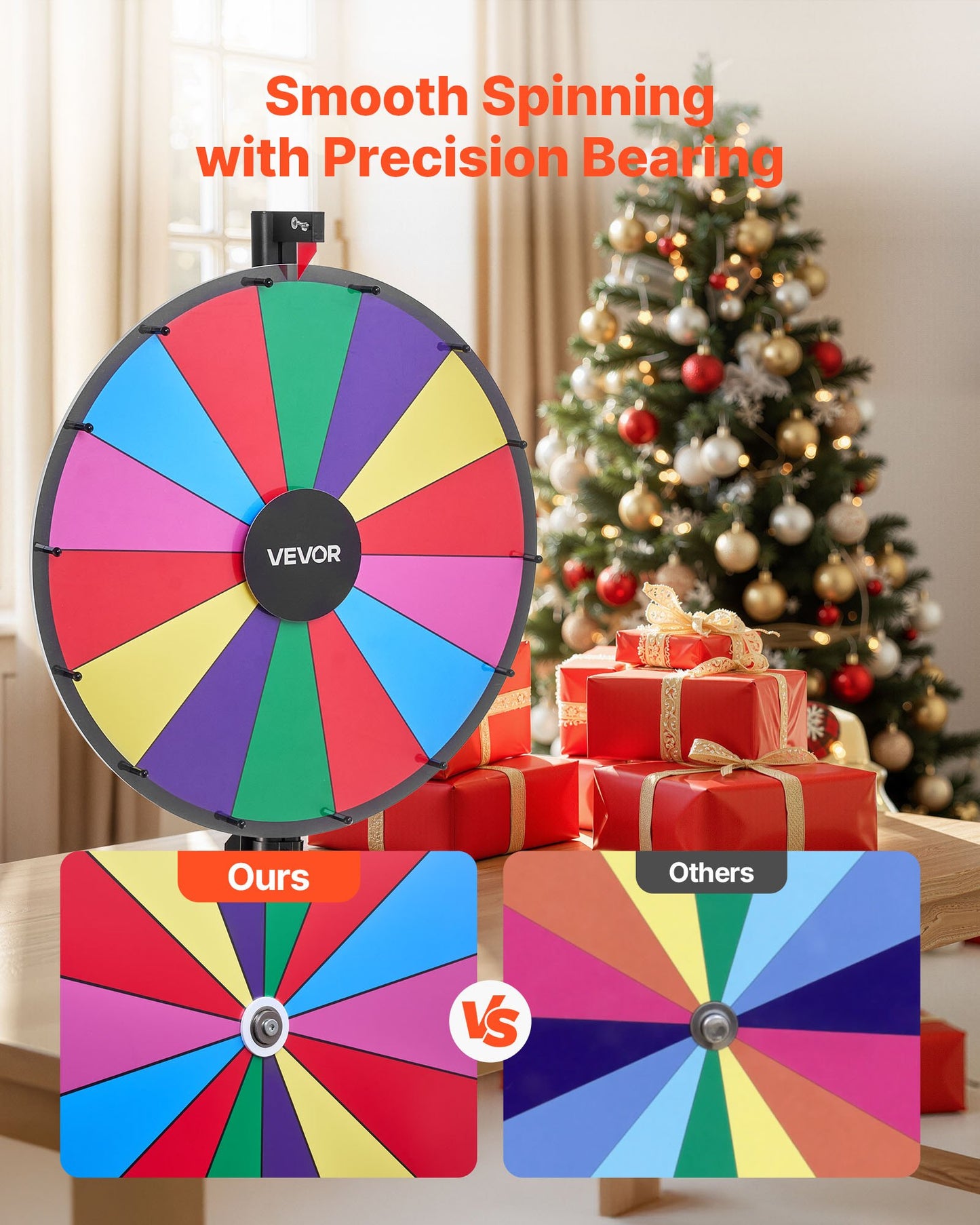 610 mm snurrande prishjul, 14 platser med stativ, justerbar höjd för lycko-roulette med whiteboard och 2 markörer, 6 färger, enkel montering, för fest, pub, mässa, karneval