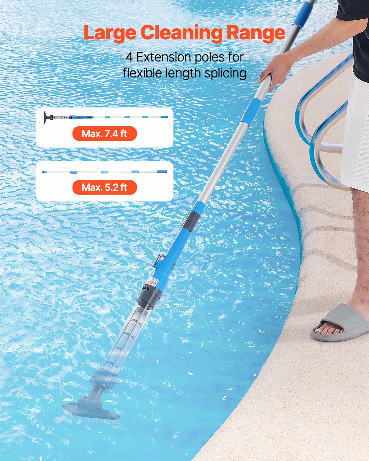 Pool Vacuum, 8.5 GPM Handheld Cordless Hot Tub Vacuum with Extension Pole, for Deep Cleaning & Strong Suction, Rechargeable Pool Cleaner, Running up to 1Hour, for Above Ground/Inground Pool Spas