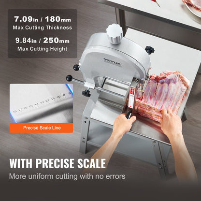 Electric Meat Saw, 1800W Stainless Vertical Cutter, 19.1"x15" Workbench, 7.09" Cutting Thickness, Includes 5 Blades for Slicing Frozen Meat, Pork, Beef, and Ribs