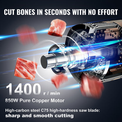 Electric Meat Saw, 850W Stainless Vertical Cutter, 19.1"x15" Workbench, 7.09" Cutting Thickness, Includes 5 Blades for Slicing Frozen Meat, Pork, Beef, and Ribs