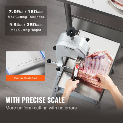 Electric Meat Saw, 850W Stainless Vertical Cutter, 19.1"x15" Workbench, 7.09" Cutting Thickness, Includes 5 Blades for Slicing Frozen Meat, Pork, Beef, and Ribs