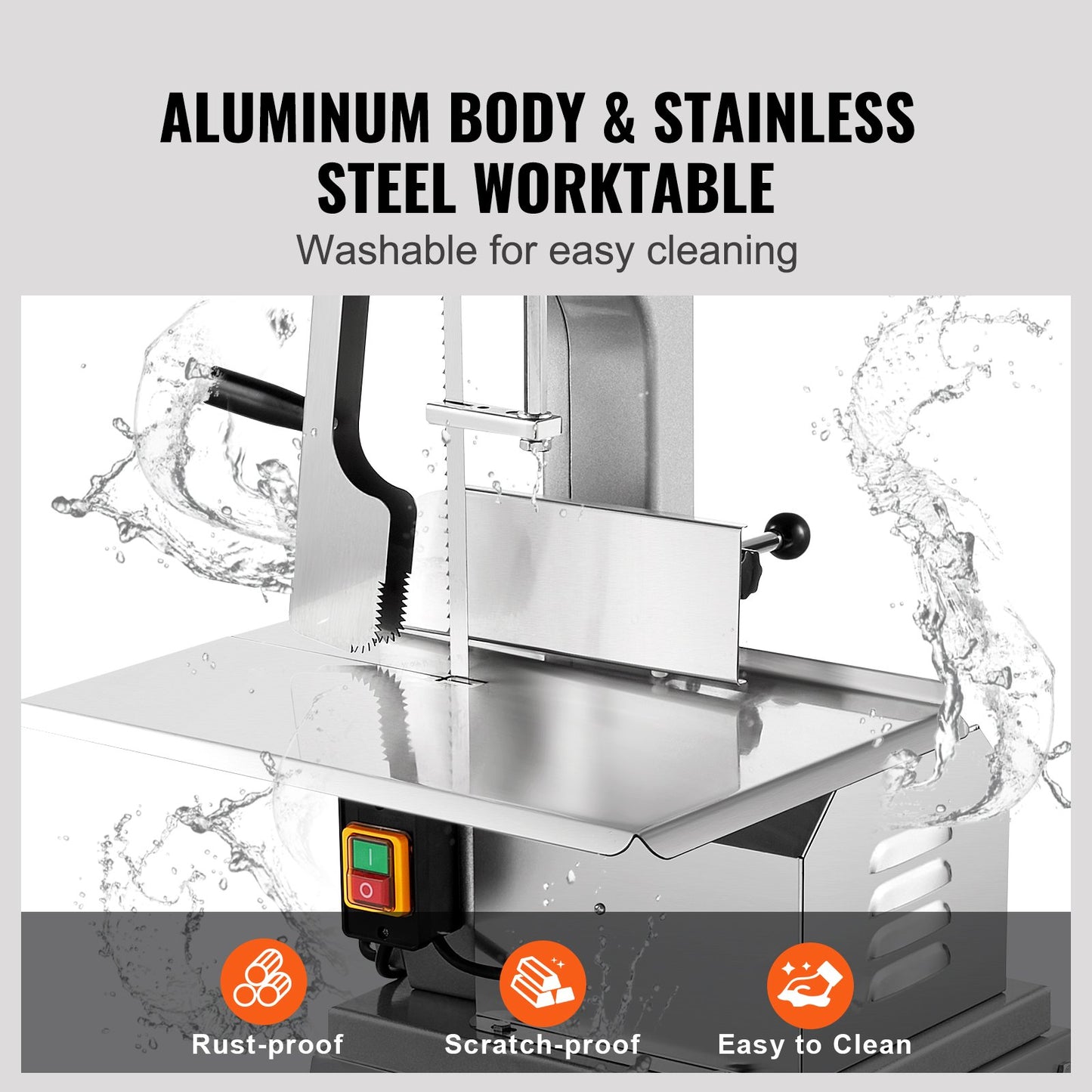 Electric Meat Saw, 850W Stainless Vertical Cutter, 19.1"x15" Workbench, 7.09" Cutting Thickness, Includes 5 Blades for Slicing Frozen Meat, Pork, Beef, and Ribs