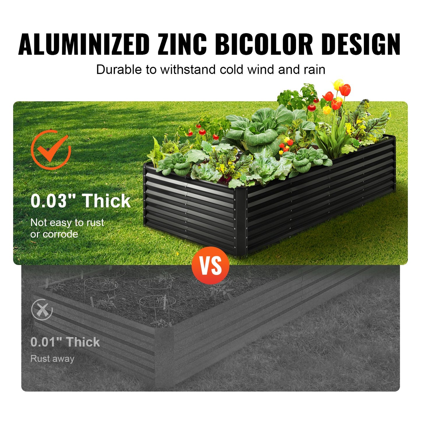 Raised Garden Bed,94.5x 47.2 x 23.6 inch Galvanized Metal Planter Box, Outdoor Planting Boxes with Open Base, for Growing Flowers/Vegetables/Herbs in Backyard/Garden/Patio/Balcony, Dark Gray