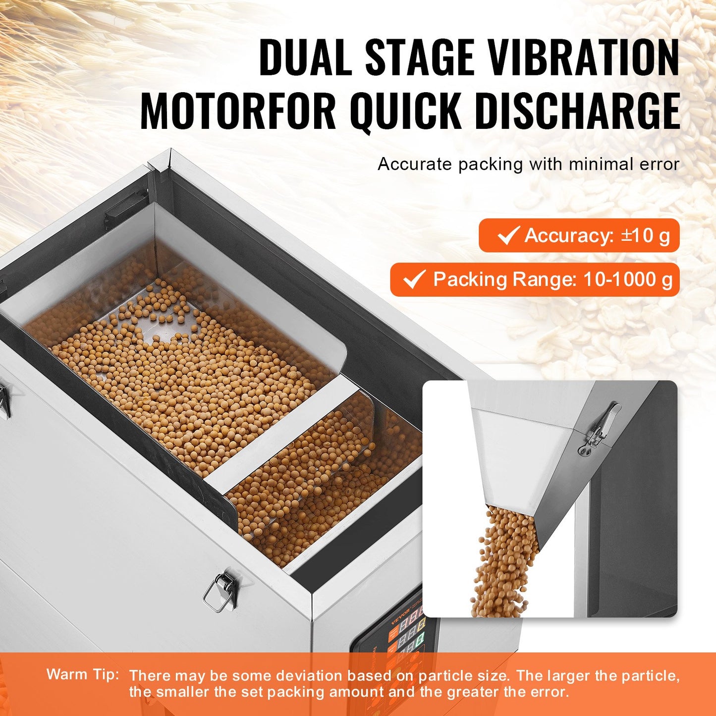 Partikelfyllningsmaskin, 0,022-2,2 lbs/10-1000 g, automatisk fyllningsmaskin med fotpedal, vägningsmaskin i rostfritt stål, vägningsfyllare för bönor, frön, spannmål, te, granulär förpackning