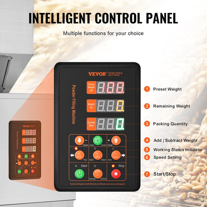 Partikelfyllningsmaskin, 0,022-2,2 lbs/10-1000 g, automatisk fyllningsmaskin med fotpedal, vägningsmaskin i rostfritt stål, vägningsfyllare för bönor, frön, spannmål, te, granulär förpackning