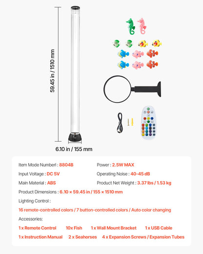 Bubble Tube Lamp 16 Color 150 cm Sensory Aquarium Lamp for Relief Calming