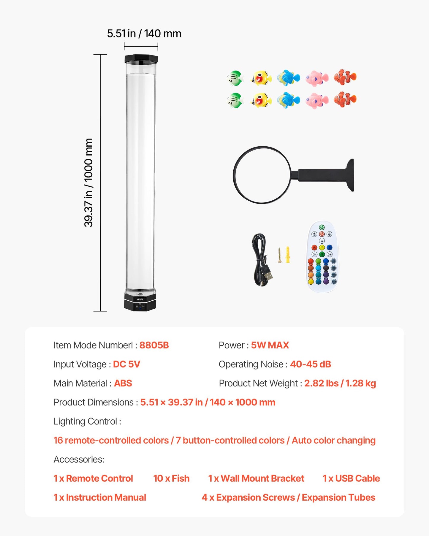 Bubble Tube Lamp 16 Color 1 m Sensory Aquarium Lamp for Relief Calming