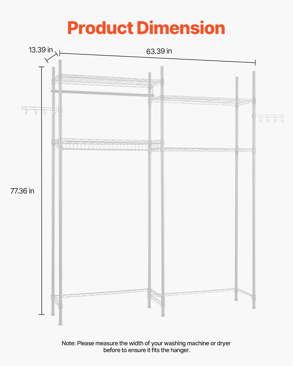 Förvaringshyllor över tvättmaskin och torktumlare, 4 våningar torkställning för tvättstugan med galge och krokar, två rader justerbara tvätthyllor platsbesparande, för förvaring och organisering i tvättstugan, vit
