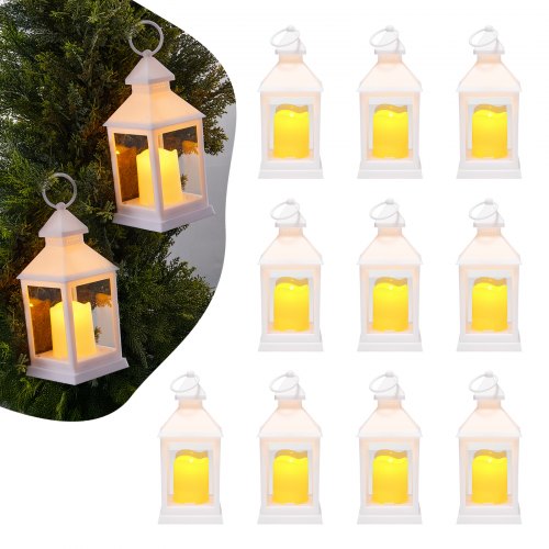 12 st dekorativa ljuslyktor, LED elektriska flamlösa ljus, plast LED-hållare med glas, vägghängande inomhusverandalyktor för bröllopsbordsfest bondgårdsdekor inomhus, vit