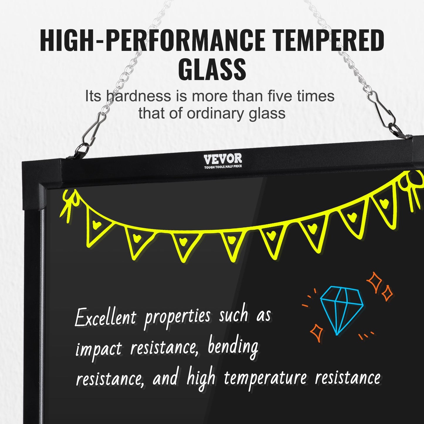 LED-skrivtavla, 24 x 16 tums upplyst raderbar svart tavla, menyskylt med neoneffekt, ritbord med 8 fluorescerande kritpennor och fjärrkontroll, testad enligt UL-standarder