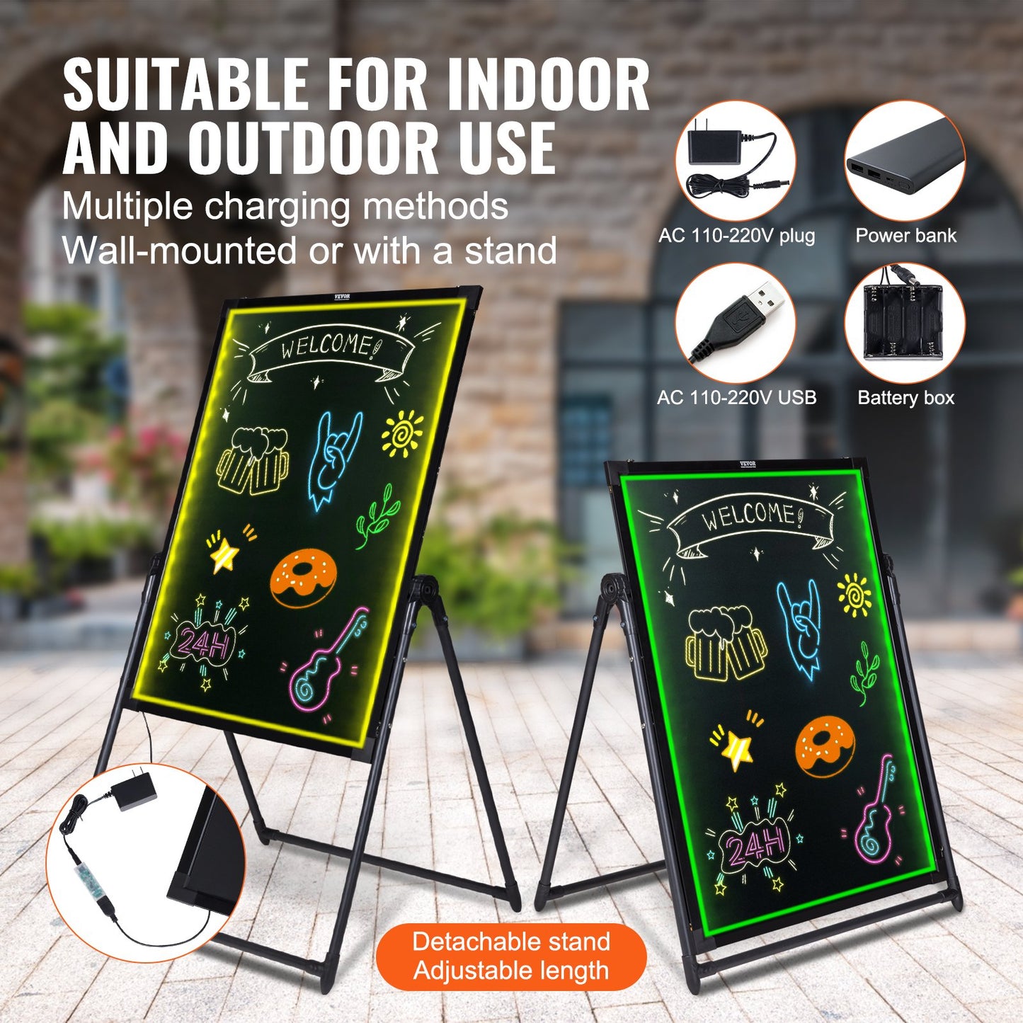 LED Message Writing Board 81.3x61 cm Illuminated Erasable Lighted Chalkboard