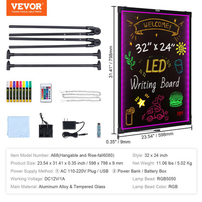 LED Message Writing Board 81.3x61 cm Illuminated Erasable Lighted Chalkboard