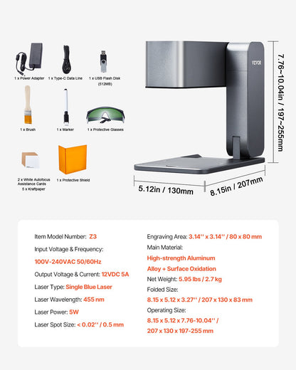 Portable Laser Engraver, 600 mm/s High Speed, 5W Handheld Engraving Machine, DIY Laser Engraver and Cutter Basic Set, for Mental, Single Blue Laser Wood, Leather, Arylic, Fiber, Jewelry, Glass