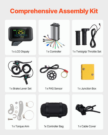 1000W elcykelkonverteringskit, 48V 420rpm 26" framhjulsnavmotorkit för elcykel med uppgraderad hastighetsregulator, gasreglage, LCD-display och PAS-system för racercykel