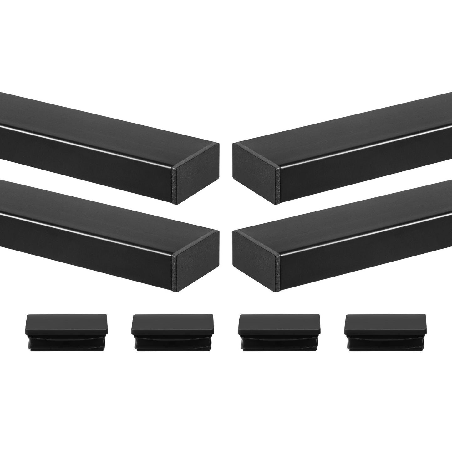 4 Pack 198 cm Stainless Steel Handrail, Rectangular Top Stair Deck Hand Rail for Outdoor/Indoor Steps with End Cap,Matte Black Coating Adjustable Metal Stair Rail for Cable Railing Kit