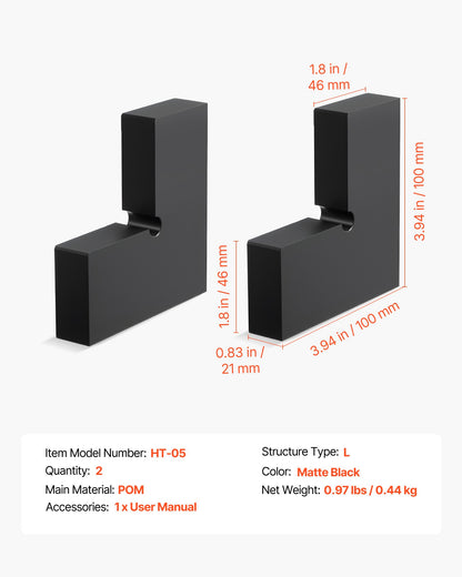 2 Pack Corner Connectors for Handrail, Extension Stair Railing Accessories, POM Hand Rail Connector Fittings for Rectangular Cable Railing, Deck Cable Rail System Outdoor, Matte Black, HT-05