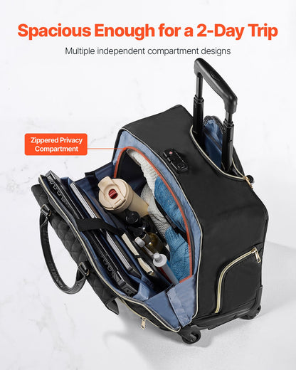 Rolling Laptop Bag 17,3 inch / 43,9 cm Wheeled Computer Bag for Women Men Black Gold