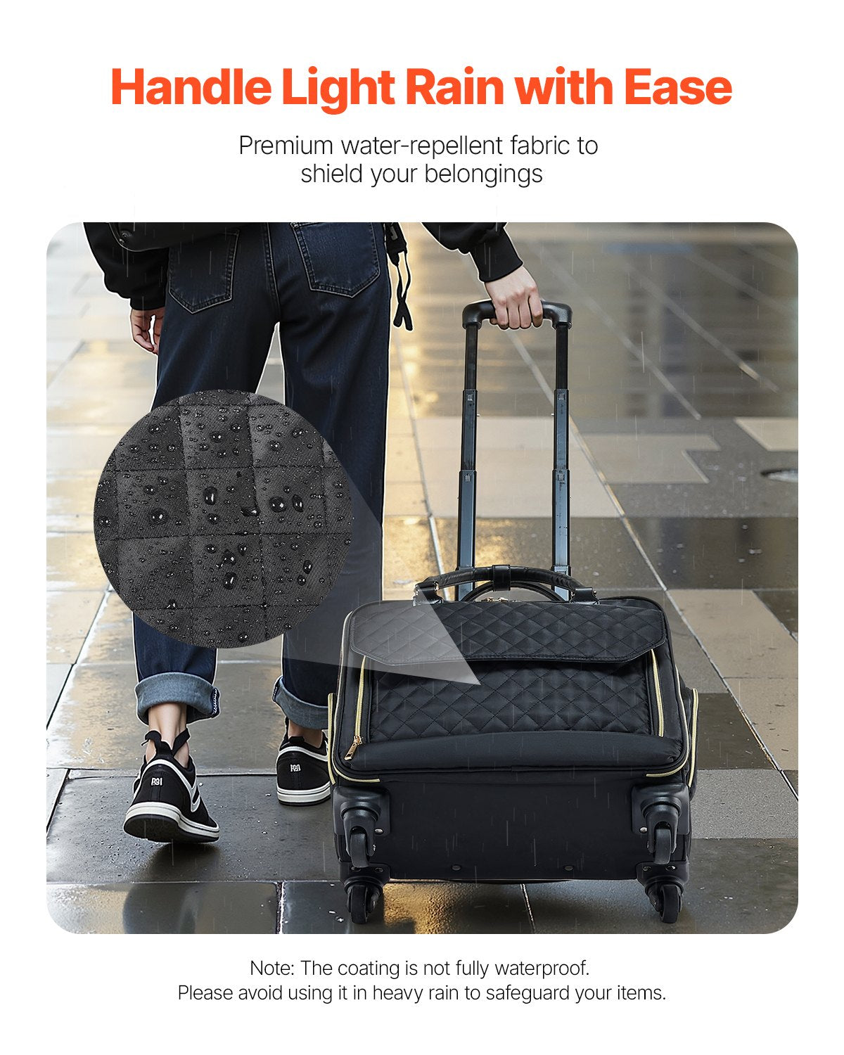 Rolling Laptop Bag 17,3 inch / 43,9 cm Wheeled Computer Bag for Women Men Black Gold