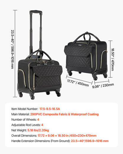 Rolling Laptop Bag 17,3 inch / 43,9 cm Wheeled Computer Bag for Women Men Black Gold