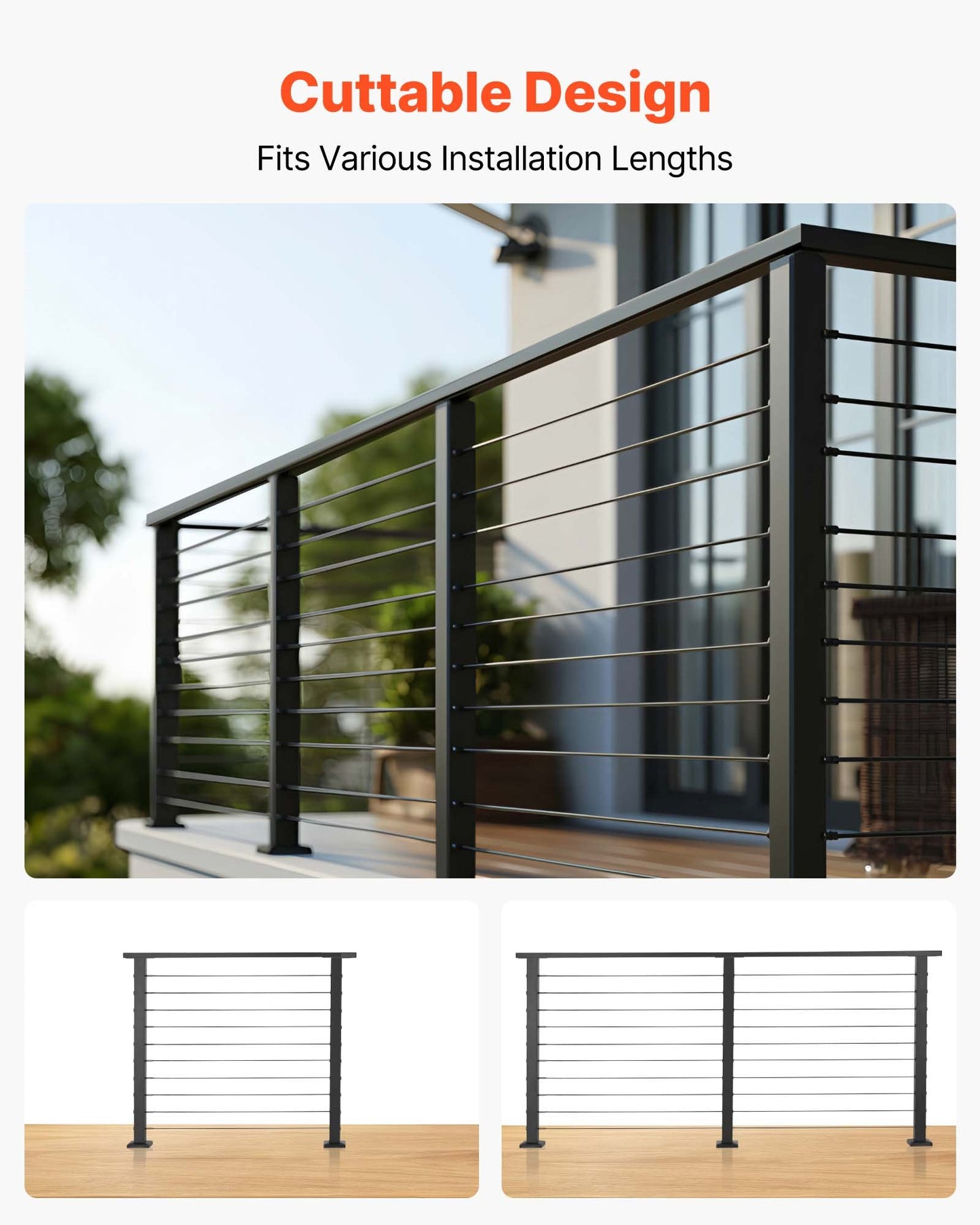 198 cm Complete Cable Railing Kit with Post, 89 cm Tall Matte Black Stainless Steel Handrail Cuttable for Outdoor/Indoor Steps, Level Hole Drilled Railing Posts System for Stairs,Deck,Balcony