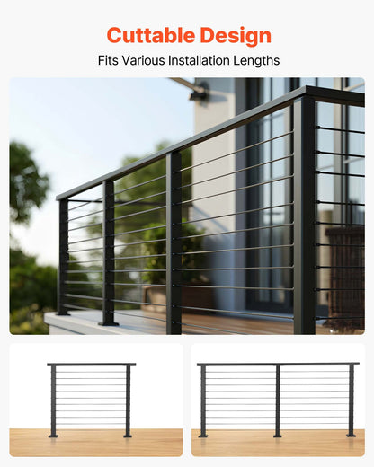 198 cm Complete Cable Railing Kit with Post, 89 cm Tall Matte Black Stainless Steel Handrail Cuttable for Outdoor/Indoor Steps, Level Hole Drilled Railing Posts System for Stairs,Deck,Balcony