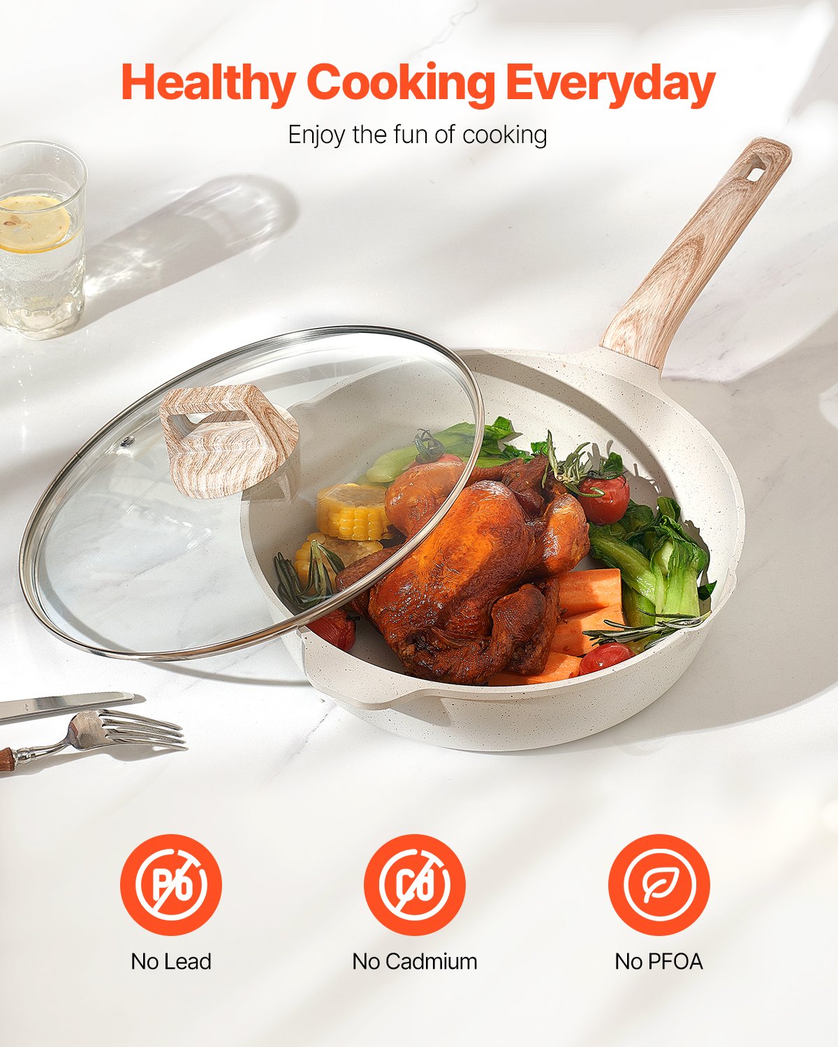 17 Piece Pots and Pans Set, Granite Nonstick Cookware Set, Induction Cookwares, Kitchen RV Cooking Sets with Frying, Sauce, Saute, Tempered Glass Lids, and Pan Protectors, White