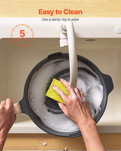 17 Piece Pots and Pans Set Nonstick, Granite Cookware Set, Induction Cookwares, Kitchen RV Cooking Sets with Frying, Sauce, Saute, Tempered Glass Lids, and Pan Protectors, Black