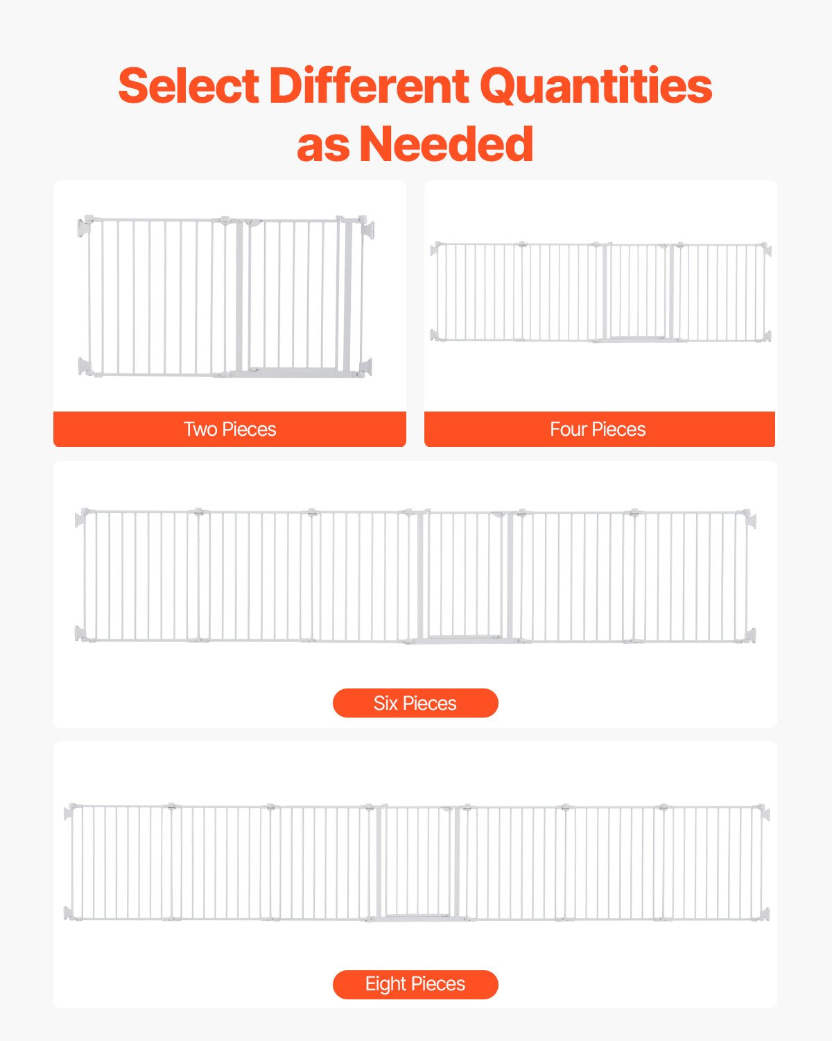 Babygrind, 465 cm extra bred, 61 cm hög, vikbar hundgrind med 8 paneler, för barn och husdjurssäkerhet, kan öppnas med en hand, installeras mellan två väggar eller som staket, för trappor och dörröppningar, vit