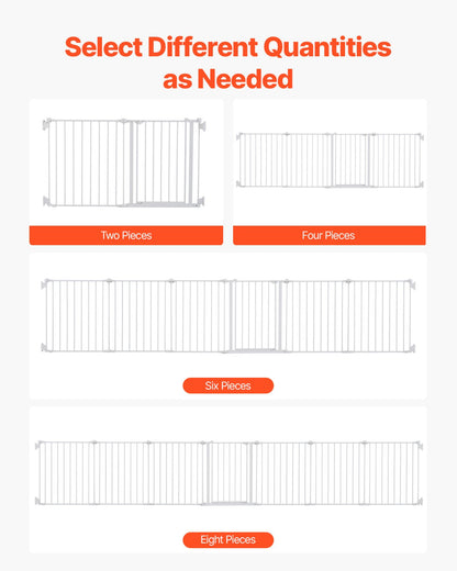 Babygrind, 465 cm extra bred, 61 cm hög, vikbar hundgrind med 8 paneler, för barn och husdjurssäkerhet, kan öppnas med en hand, installeras mellan två väggar eller som staket, för trappor och dörröppningar, vit