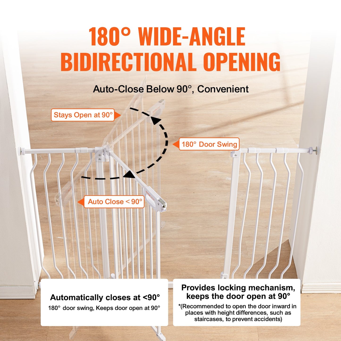 Baby Gate, 29.5"-51" Extra Wide, 30" High, Dog Gate for Stairs Doorways and House, Easy Step Walk Thru Auto Close Child Gate Pet Security Gate with Pressure Mount Kit and Wall Mount Kit, White