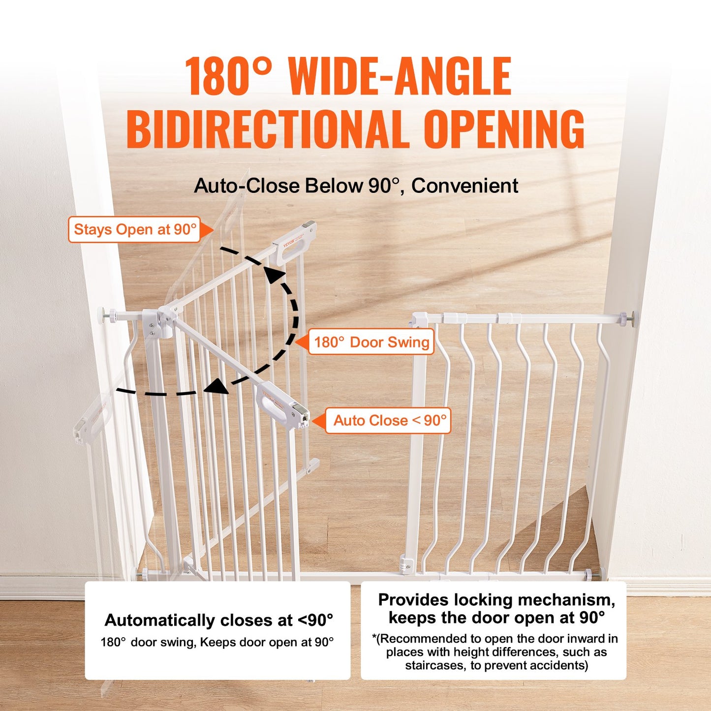Baby Gate, 74.9-122.9 cmExtra Wide, 76.2 cm High, Dog Gate for Stairs Doorways and House, Easy Step Walk Thru Auto Close Child Gate Pet Security Gate with Pressure Mount Kit and Wall Mount Kit, White