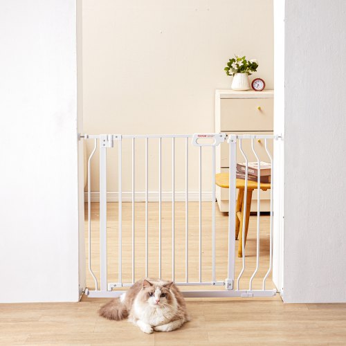 Baby Gate, 29.5"-37" Extra Wide, 30" High, Dog Gate for Stairs Doorways and House, Easy Step Walk Thru Auto Close Child Gate Pet Security Gate with Pressure Mount Kit and Wall Mount Kit, White