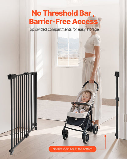 Baby Gate, 29.5-43 Inches Adjustable Width, 28 Inches High Dog Gate, No Threshold Bar, Easy Step Walk Thru, for Child Pet Security, with Screws, One-Hand Open, for Stairs and Doorways, Black