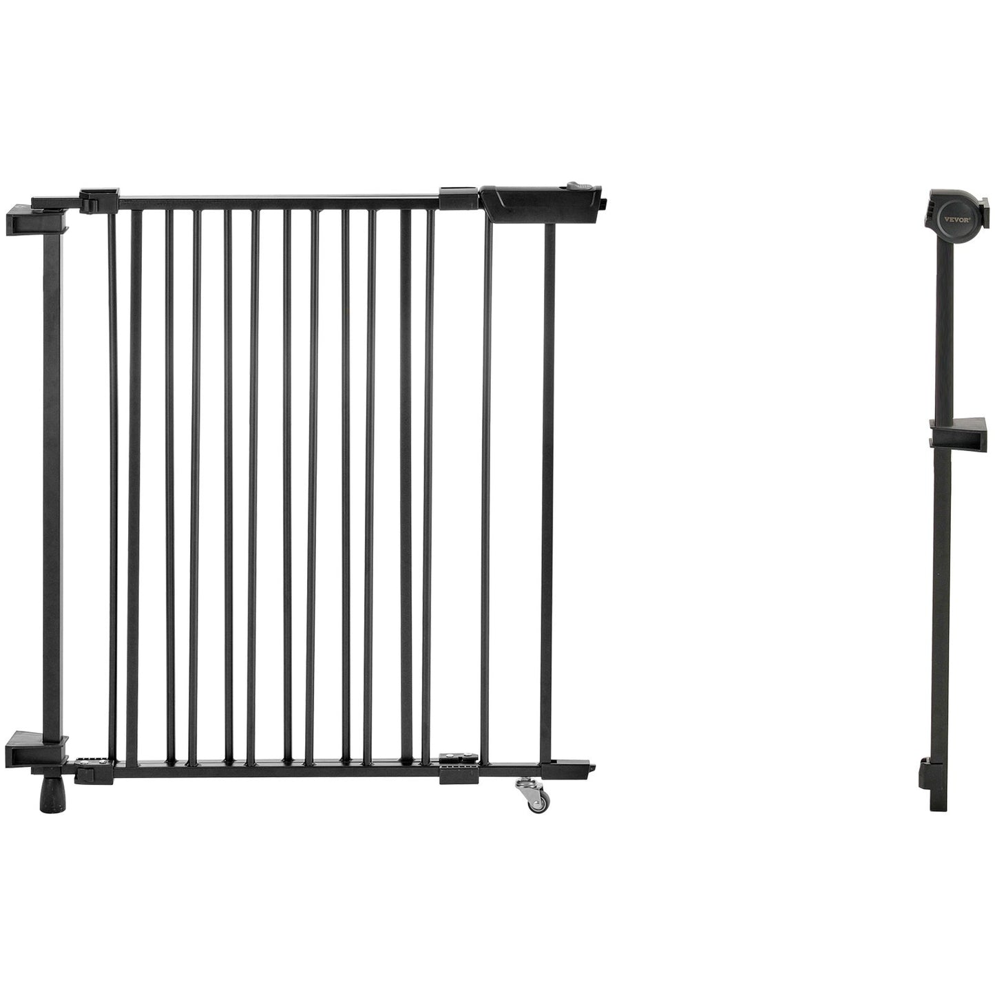Baby Gate, 29.5-43 Inches Adjustable Width, 28 Inches High Dog Gate, No Threshold Bar, Easy Step Walk Thru, for Child Pet Security, with Screws, One-Hand Open, for Stairs and Doorways, Black