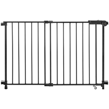 Baby Gate, 29.5-43 Inches Adjustable Width, 28 Inches High Dog Gate, No Threshold Bar, Easy Step Walk Thru, for Child Pet Security, with Screws, One-Hand Open, for Stairs and Doorways, Black