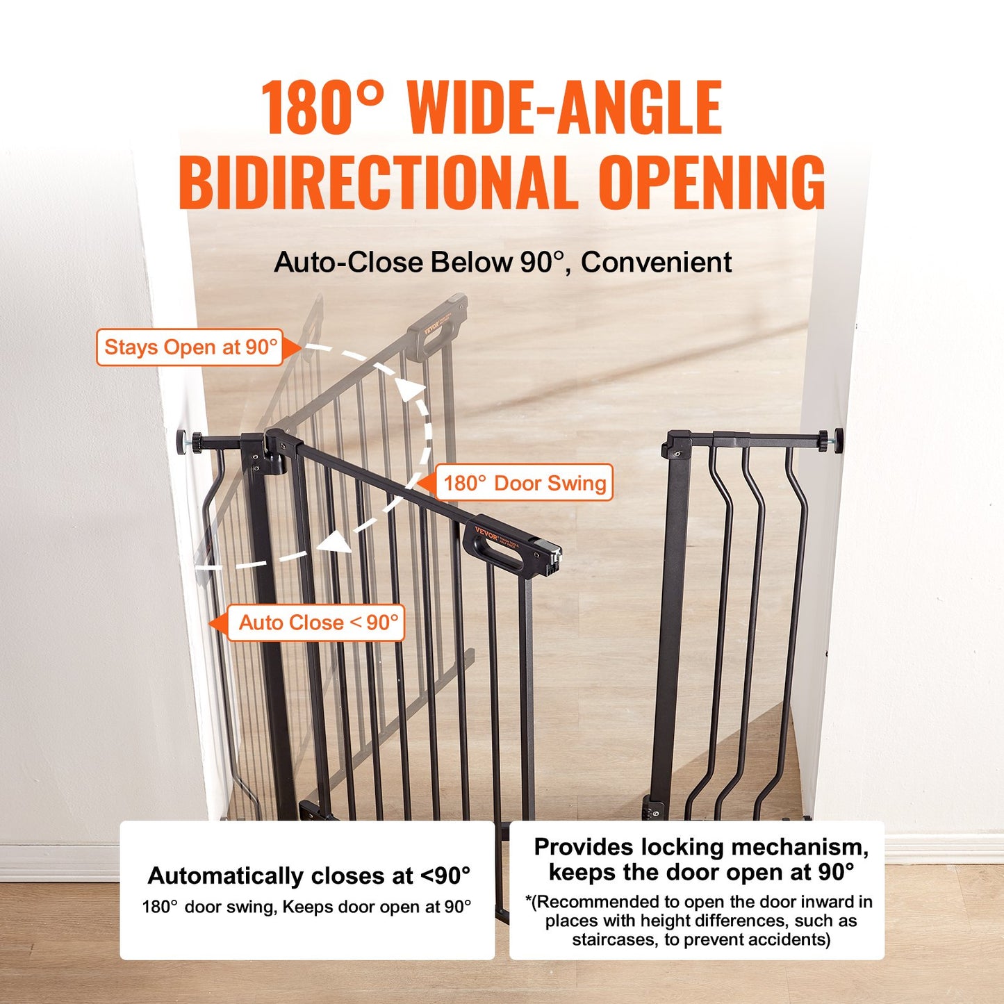 Baby Gate, 29.5"-37" Extra Wide, 30" High, Dog Gate for Stairs Doorways and House, Easy Step Walk Thru Auto Close Child Gate Pet Security Gate with Pressure Mount Kit and Wall Mount Kit, Black